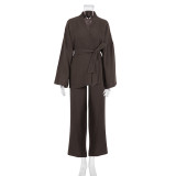 Spring Pajamas Sleepwear Long Sleeve Top Loose Trousers Ladies Solid Color Nightgown Home Absorbent Sweat Steaming Clothes Women