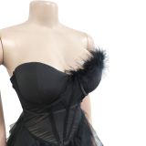 Women'S Fashion Solid Color Sleeveless Wrapped Chest Mesh Maxi Dress