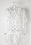 Summer Solid Patchwork Hollow Out Short Sleeve Bikini Beach Cover Up Knitting Smock Top