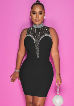 Women'S Fashion Solid Beaded Mesh See-Through Sleeveless Backless Club Bodycon Dress Women'S Fashion Solid Beaded Mesh See-Through Sleeveless Backless Club Bodycon Dress