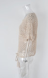 Summer Solid Patchwork Hollow Out Short Sleeve Bikini Beach Cover Up Knitting Smock Top