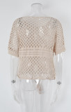 Summer Solid Patchwork Hollow Out Short Sleeve Bikini Beach Cover Up Knitting Smock Top