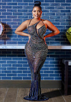 Women'S Fashion Mesh Beaded Sleeveless Straps V-Neck Maxi Dress Women'S Fashion Mesh Beaded Sleeveless Straps V-Neck Maxi Dress