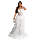 Women'S Fashion Solid Color Sleeveless Wrapped Chest Mesh Maxi Dress