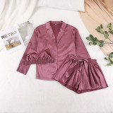 Summer Sexy Pajamas Three-Piece Long-Sleeved Bathrobe Satin Underwear Ladies Pajamas Home Clothes