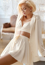 Summer Sexy Pajamas Three-Piece Long-Sleeved Bathrobe Satin Underwear Ladies Pajamas Home Clothes Summer Sexy Pajamas Three-Piece Long-Sleeved Bathrobe Satin Underwear Ladies Pajamas Home Clothes