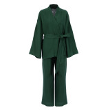 Spring Pajamas Sleepwear Long Sleeve Top Loose Trousers Ladies Solid Color Nightgown Home Absorbent Sweat Steaming Clothes Women