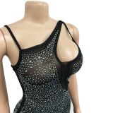 Women'S Fashion Mesh Beaded Sleeveless Straps V-Neck Maxi Dress