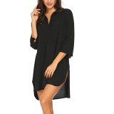 Spring And Summer Women'S Deep V-Neck Chiffon Shirt Sunscreen Shirt Dress