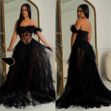 Women'S Fashion Solid Color Sleeveless Wrapped Chest Mesh Maxi Dress