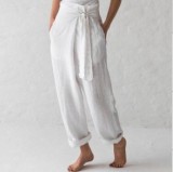 Women linen Solid high waist Pants