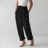 Women linen Solid high waist Pants