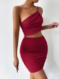 Women Summer Cut Out One Shoulder Bodycon Dress