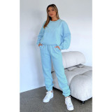 Solid Color Fleece Round Neck Pullover Long Sleeve Hoodies Fashionable Casual Pants Set