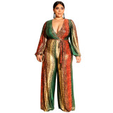 Plus Size Women's Winter Long Sleeve Straight Jumpsuit