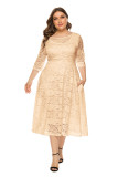 Plus Size Evening Dress Mid Length Cutout Lace Pocket Dress