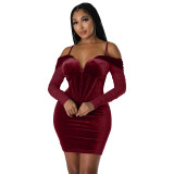 fashion sexy Tight Fitting Mesh long-sleeved dress for women