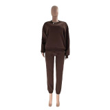 Solid Color Fleece Round Neck Pullover Long Sleeve Hoodies Fashionable Casual Pants Set