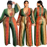 Plus Size Women's Winter Long Sleeve Straight Jumpsuit