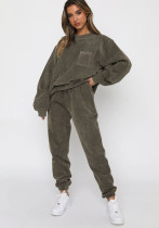 corduroy solid color Round Neck pullover long-sleeved two-piece fashion trouser suit women corduroy solid color Round Neck pullover long-sleeved two-piece fashion trouser suit women