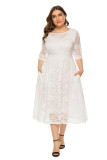 Plus Size Evening Dress Mid Length Cutout Lace Pocket Dress
