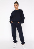Solid Color Fleece Round Neck Pullover Long Sleeve Hoodies Fashionable Casual Pants Set