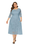 Plus Size Evening Dress Mid Length Cutout Lace Pocket Dress