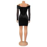fashion sexy Tight Fitting Mesh long-sleeved dress for women
