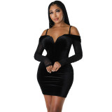 fashion sexy Tight Fitting Mesh long-sleeved dress for women