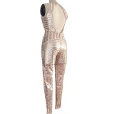 Women's Round Neck Low Back Halter Neck Sleeveless Bodycon Sequin Jumpsuit