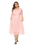 Plus Size Evening Dress Mid Length Cutout Lace Pocket Dress