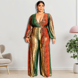 Plus Size Women's Winter Long Sleeve Straight Jumpsuit