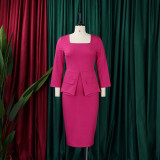 Women'S Spring Solid Bodycon Chic Elegant Career Africa Plus Size Dress