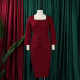 Women'S Spring Solid Bodycon Chic Elegant Career Africa Plus Size Dress