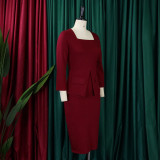 Women'S Spring Solid Bodycon Chic Elegant Career Africa Plus Size Dress