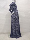 White Sexy Deep V-Neck Long-Sleeved Lace See-Through Tight Fitting Trailing Dress