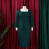 Women'S Spring Solid Bodycon Chic Elegant Career Africa Plus Size Dress