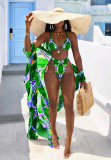Swimwear Digital Printing Cardigan Short Sleeve Blouse Two Pieces Bikini Swimsuit Women Three-Piece Set
