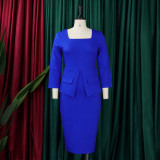 Women'S Spring Solid Bodycon Chic Elegant Career Africa Plus Size Dress