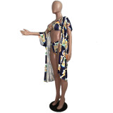Swimwear Digital Printing Cardigan Short Sleeve Blouse Two Pieces Bikini Swimsuit Women Three-Piece Set