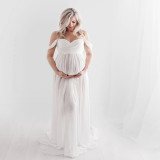 Pregnant Women Sexy Off Shoulder Slit Maxi Party Dress