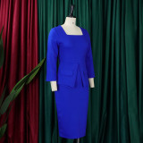 Women'S Spring Solid Bodycon Chic Elegant Career Africa Plus Size Dress