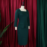 Women'S Spring Solid Bodycon Chic Elegant Career Africa Plus Size Dress