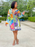 Casual Fashion Print Multicolor Women'S Shirt Dress