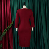 Women'S Spring Solid Bodycon Chic Elegant Career Africa Plus Size Dress