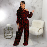 Women Printed Long Sleeve Halter Neck Jumpsuit