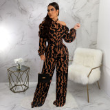 Women Printed Long Sleeve Halter Neck Jumpsuit