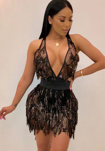 Women Summer Backless Sequin Dress