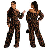Women Printed Long Sleeve Halter Neck Jumpsuit