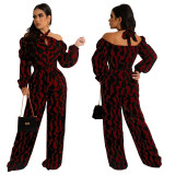Women Printed Long Sleeve Halter Neck Jumpsuit